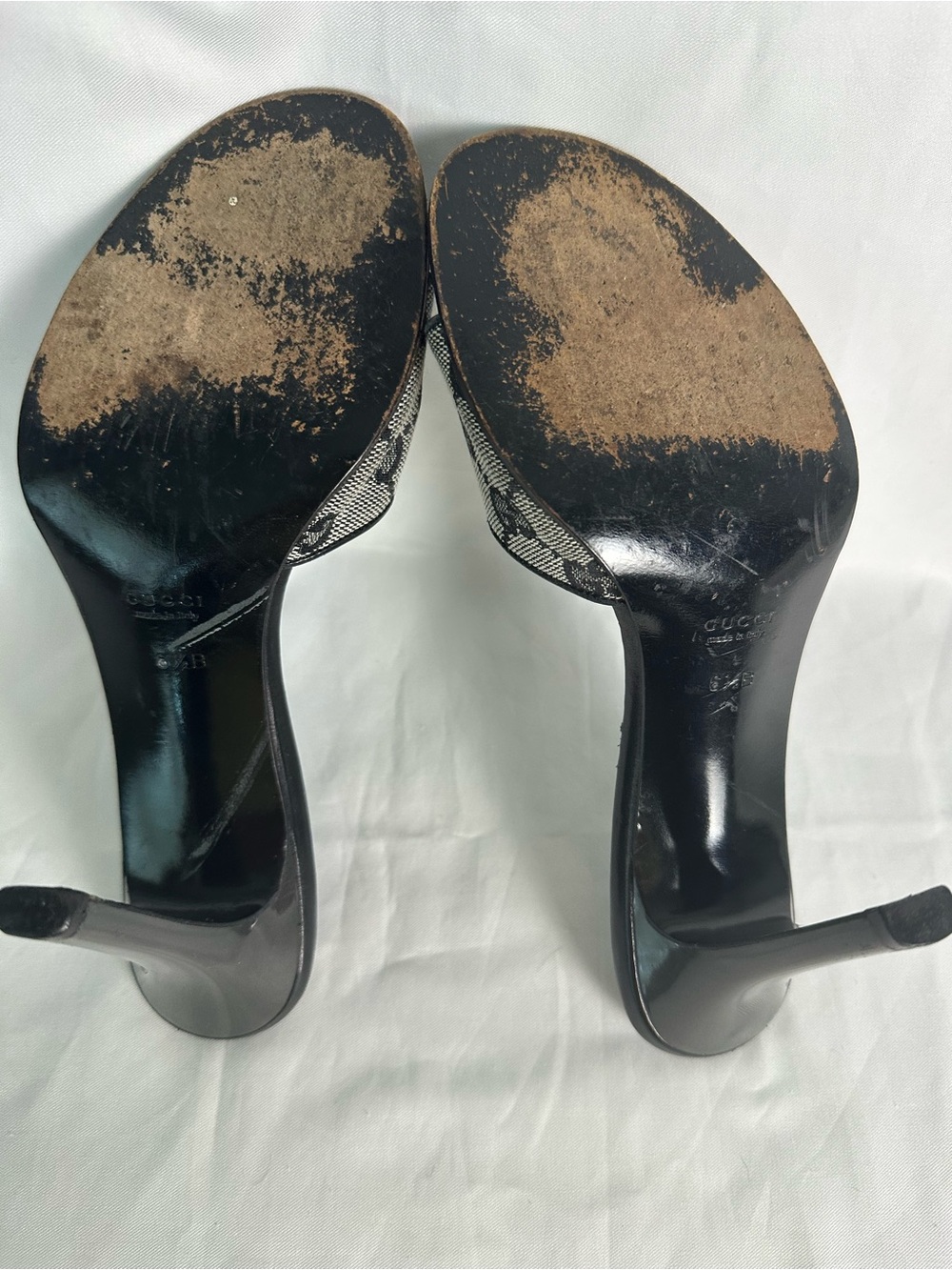 Vintage Gucci GG Monogram Canvas Heeled Mules Slides Black 6.5B Made in Italy - Picture 10 of 14